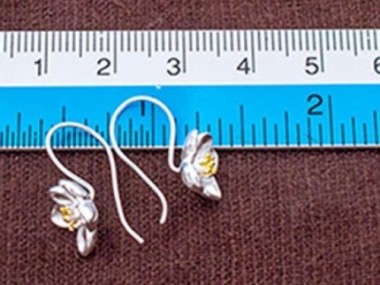 925 Sterling Silver Orchid Earrings, Gold plated pollen 9x10mm.