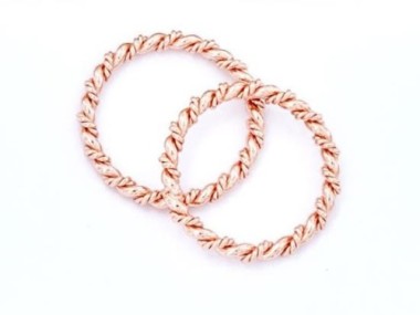 925 Sterling Silver Rose Gold Vermeil Style Twisted Circle Links, Connectors 18 mm.