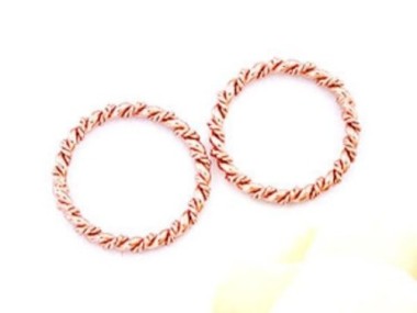 925 Sterling Silver Rose Gold Vermeil Style Twisted Circle Links, Connectors 18 mm.