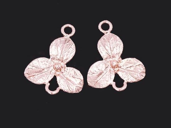 2 of 925 Sterling Silver Rose Gold Vermeil Style Flower Links,Connectors 10x13 mm.