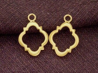 2 of 925 Sterling Silver 24k Gold Vermeil Style Moroccan Style Drop Charms 11x15mm.