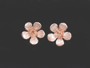 1 Pair of 925 Sterling Silver Rose Gold Vermeil Style flower Stud Earrings. 10 mm.