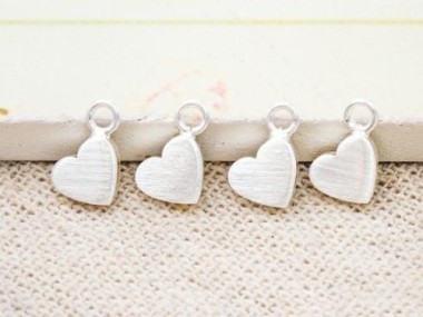 925 Sterling Silver Brushed Heart Charms 5x6mm.