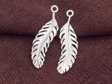 2 of 925 Sterling Silver Feather Charms 7.5x26 mm.