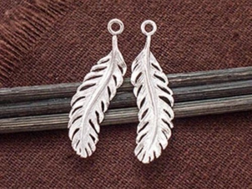 2 of 925 Sterling Silver Feather Charms 7.5x26 mm.