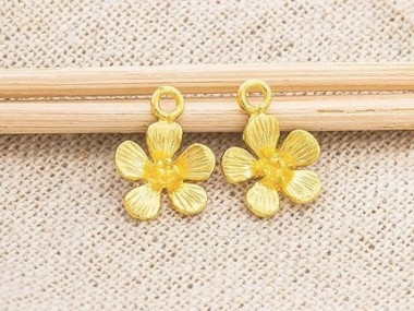 925 Sterling Silver 24k Gold Vermeil Style Flower Charms 10 mm.