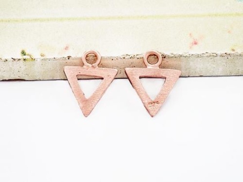 4 of 925 Sterling Silver Rose Gold Vermeil Style Triangle Charms 8.5x7.5 mm.