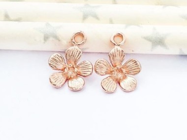 925 Sterling Silver Rose Gold Vermeil Style Flower Charms 10 mm.