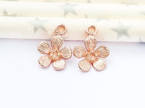 2 of 925 Sterling Silver Rose Gold Vermeil Style Flower Charms 10 mm.