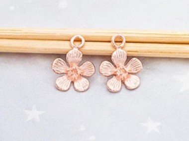 925 Sterling Silver Rose Gold Vermeil Style Flower Charms 10 mm.