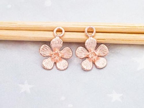 2 of 925 Sterling Silver Rose Gold Vermeil Style Flower Charms 10 mm.