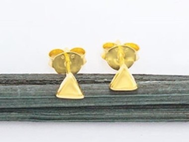 925 Sterling Silver 24K Gold Vermeil Style Tiny Triangle Stud Earrings 4mm.