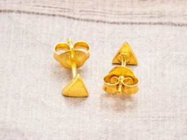 925 Sterling Silver 24K Gold Vermeil Style Tiny Triangle Stud Earrings 4mm.