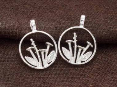 2 of 925 Sterling Silver Wild Flower Pendants 15mm. Polish Finished