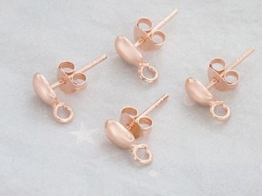 925 Sterling Silver Rose Gold Vermeil Style Oval Earrings Post with opened loop 4x6 mm.