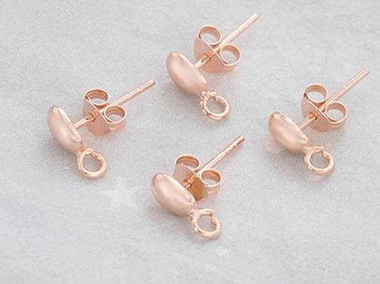 2 Pairs of 925 Sterling Silver Rose Gold Vermeil Style Oval Earrings Post with opened loop 4x6 mm.