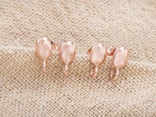 2 Pairs of 925 Sterling Silver Rose Gold Vermeil Style Oval Earrings Post with opened loop 4x6 mm.