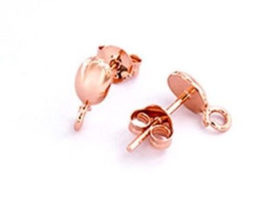 925 Sterling Silver Rose Gold Vermeil Style Oval Earrings Post with opened loop 4x6 mm.