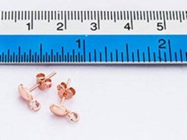 925 Sterling Silver Rose Gold Vermeil Style Oval Earrings Post with opened loop 4x6 mm.