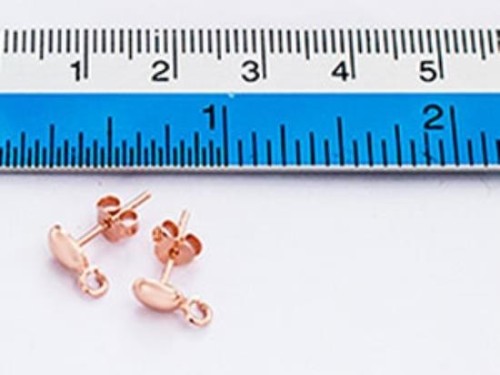 2 Pairs of 925 Sterling Silver Rose Gold Vermeil Style Oval Earrings Post with opened loop 4x6 mm.