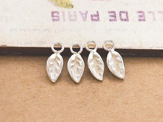 4 of 925 Sterling Silver Leaf Charms 4x7mm.,Tiny Leaf Charms