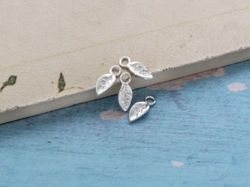 4 of 925 Sterling Silver Leaf Charms 4x7mm.,Tiny Leaf Charms