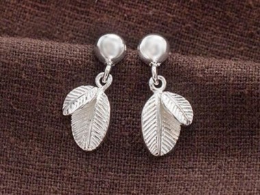 925 Sterling Silver Half Ball With Leaf Stud Earrings