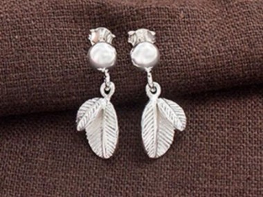 925 Sterling Silver Half Ball With Leaf Stud Earrings