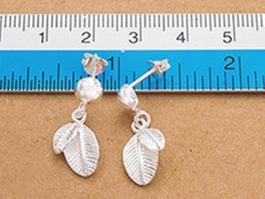 925 Sterling Silver Half Ball With Leaf Stud Earrings