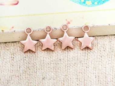 4 of 925 Sterling Silver Rose Gold Vermeil Style Star Charms 6.5 mm.