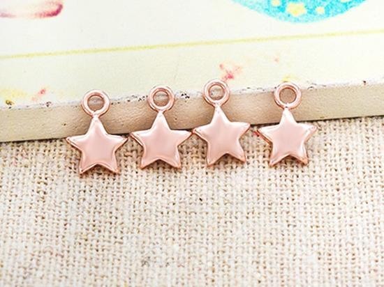 4 of 925 Sterling Silver Rose Gold Vermeil Style Star Charms 6.5 mm.