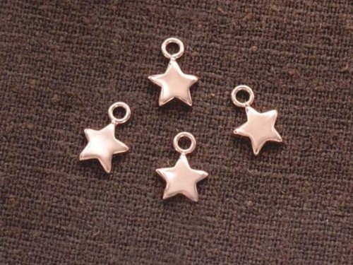 4 of 925 Sterling Silver Rose Gold Vermeil Style Star Charms 6.5 mm.