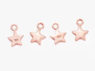 925 Sterling Silver Rose Gold Vermeil Style Star Charms 6.5 mm.