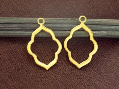 925 Sterling Silver 24k Gold Vermeil Style Moroccan Drop Style Pendants 15x20mm.