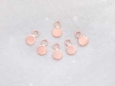 925 Sterling Silver Rose Gold Vermeil Style Round Disc Tag Charms 4 mm.