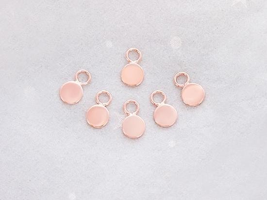 6 of 925 Sterling Silver Rose Gold Vermeil Style Round Disc Tag Charms 4 mm. , Polish Finished