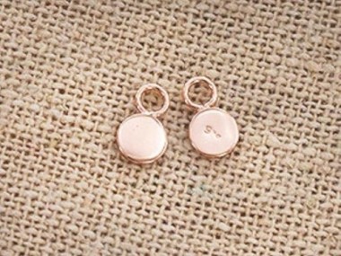 925 Sterling Silver Rose Gold Vermeil Style Round Disc Tag Charms 4 mm.