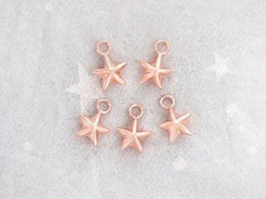 925 Sterling Silver Rose Gold Vermeil Style Star Charms 6 mm.