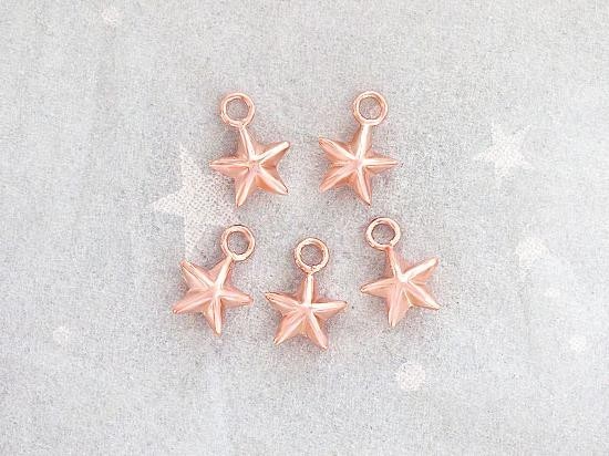 5 of 925 Sterling Silver Rose Gold Vermeil Style Star Charms 6 mm.