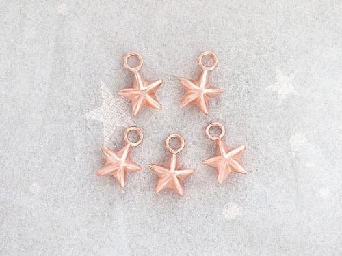 5 of 925 Sterling Silver Rose Gold Vermeil Style Star Charms 6 mm.