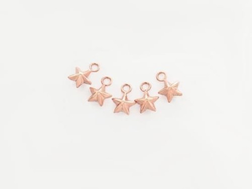 5 of 925 Sterling Silver Rose Gold Vermeil Style Star Charms 6 mm.