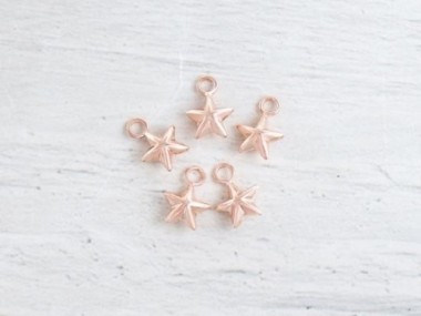 925 Sterling Silver Rose Gold Vermeil Style Star Charms 6 mm.