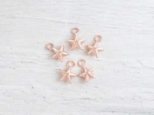 5 of 925 Sterling Silver Rose Gold Vermeil Style Star Charms 6 mm.