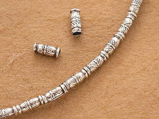 60 of Karen Hill Tribe Silver Imprinted Bamboo Beads 2x5.5 mm. 13.5"