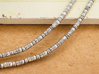 Karen Hill Tribe Silver Imprinted Bamboo Beads 2x5.5 mm.