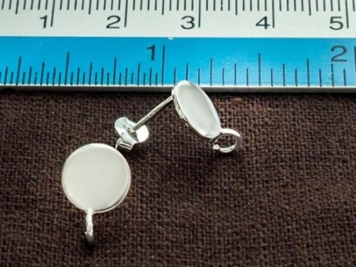 1 pair of 925 Sterling Silver Circle Disc Stud Earrings Post Findings 8mm. with Opened Loop.