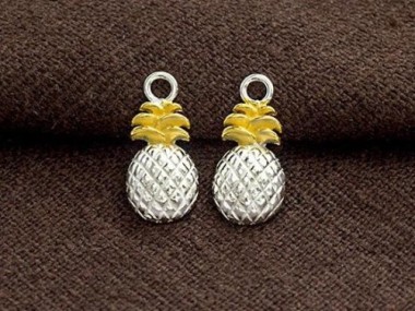 925 Sterling Silver Pineapple Charms 7x12 mm. Two Tone