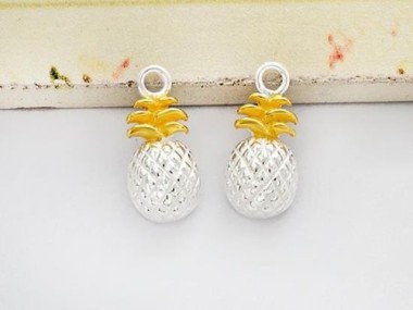 925 Sterling Silver Pineapple Charms 7x12 mm. Two Tone