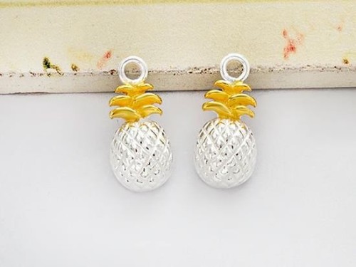 2 of 925 Sterling Silver Pineapple Charms 7x12 mm. Two Tone Gold & Silver