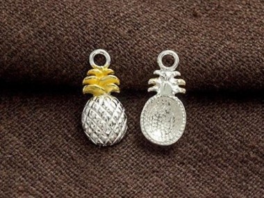 925 Sterling Silver Pineapple Charms 7x12 mm. Two Tone